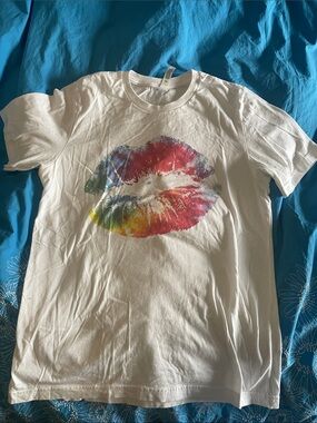 Bella Canvas White T‑Shirt with Rainbow Kiss Graphic